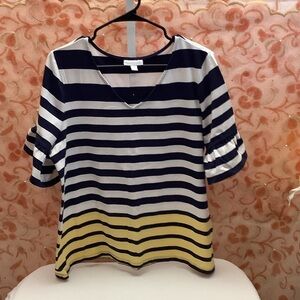 Charter Club Navy and Yellow Striped Blouse